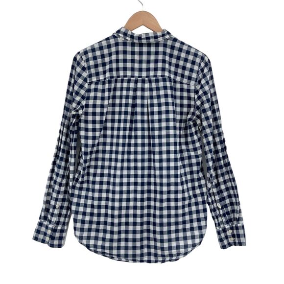 J.CREW Button Up Shirt Womens Medium Navy White Checked 100% Cotton Long Sleeve - Picture 2 of 16